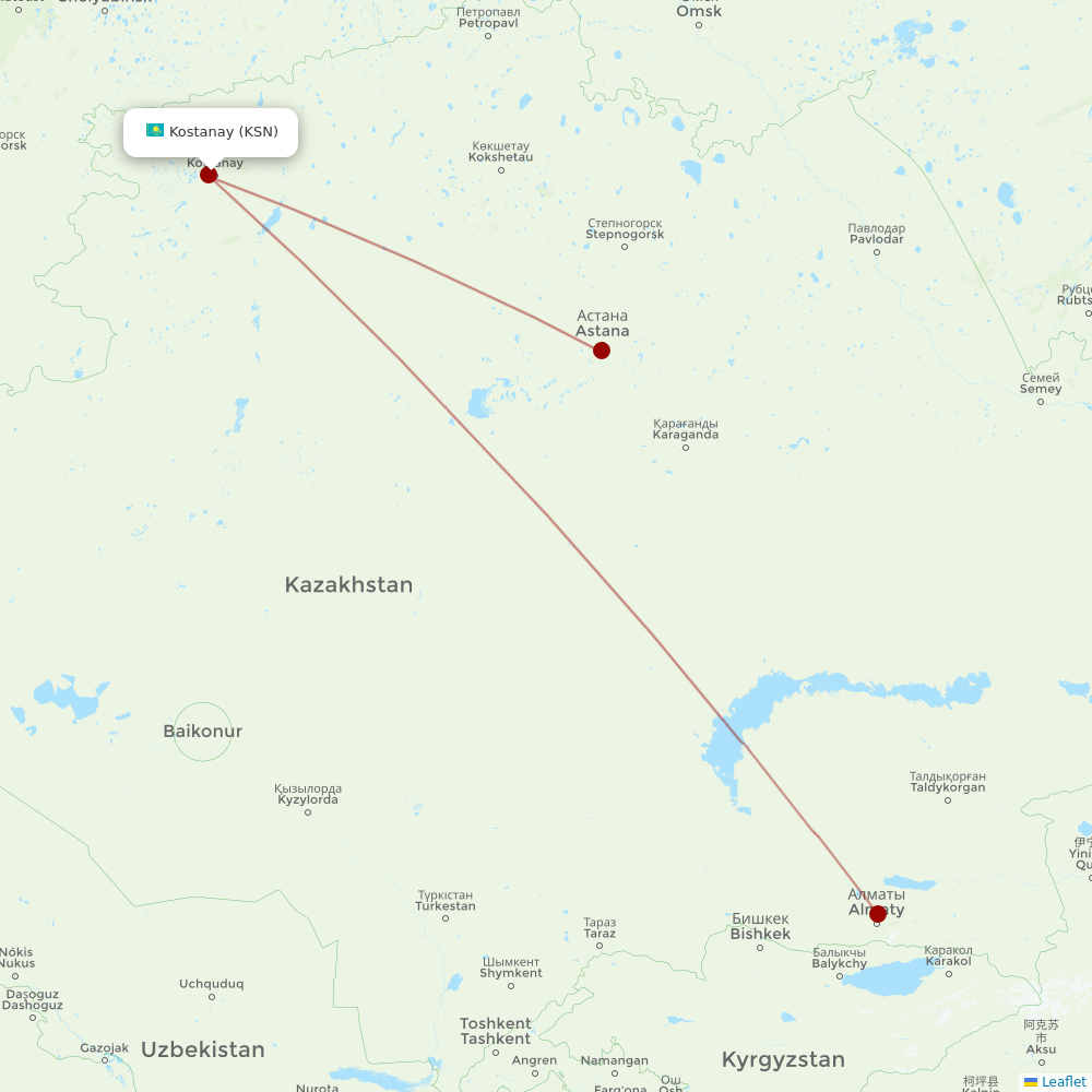 Air Astana at KSN route map