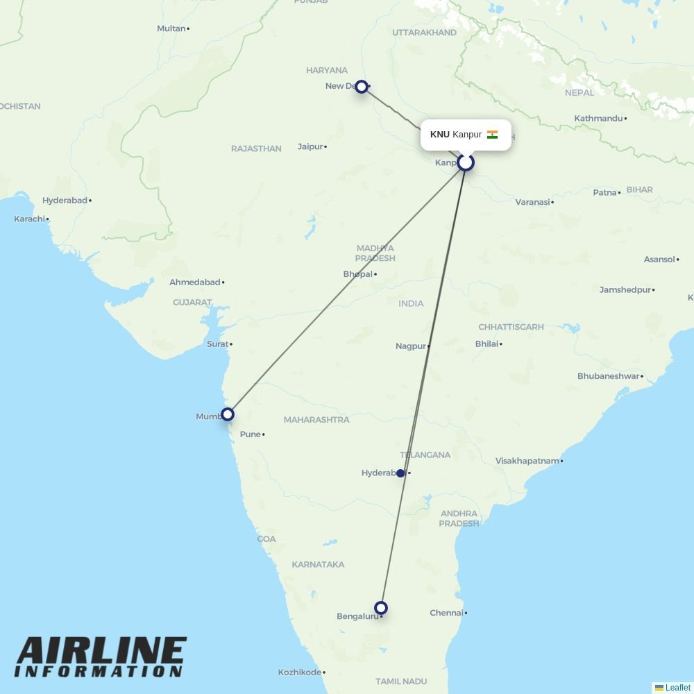 IndiGo routes from KTM