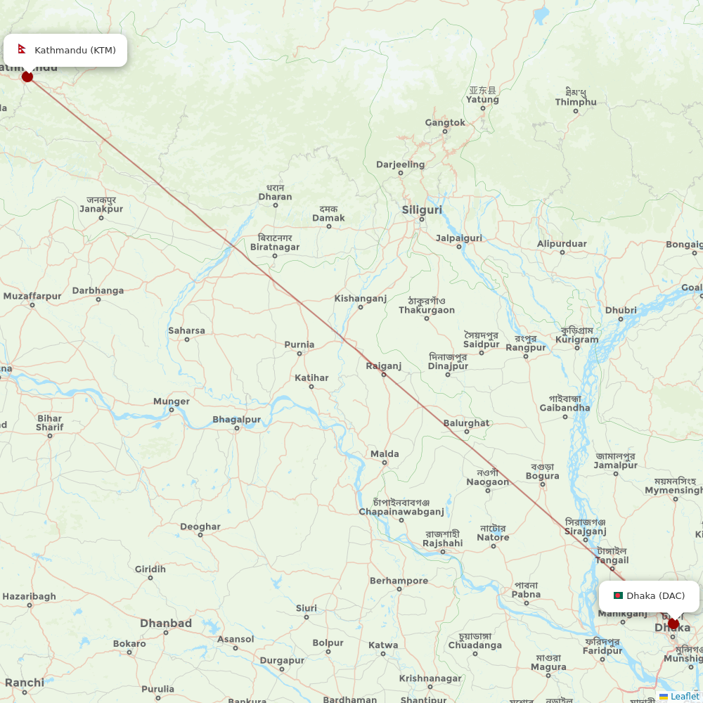 Biman Bangladesh Airlines at KTM route map