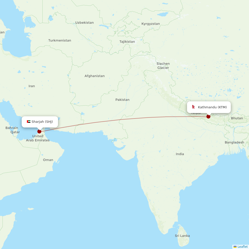 Air Arabia at KTM route map