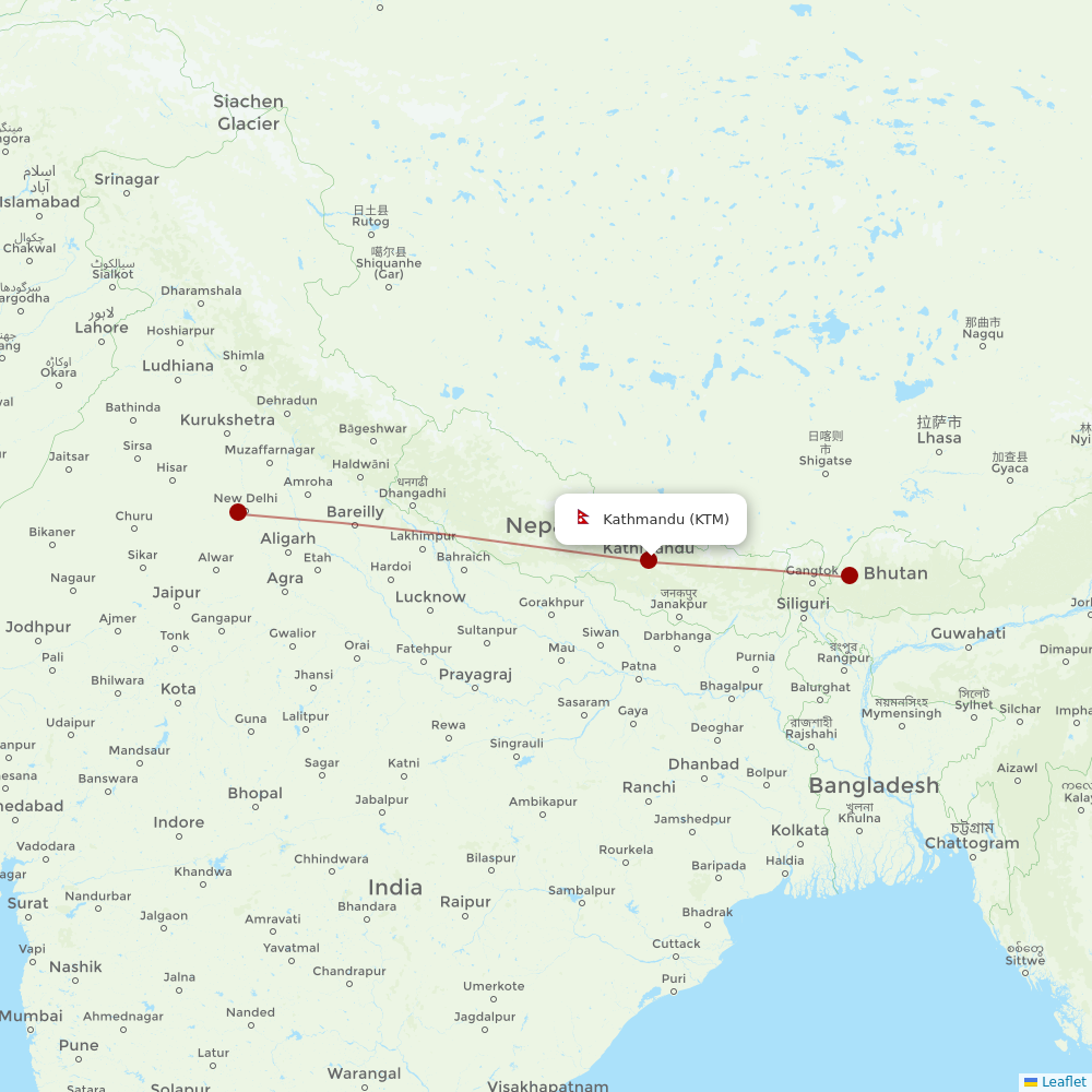 Drukair at KTM route map