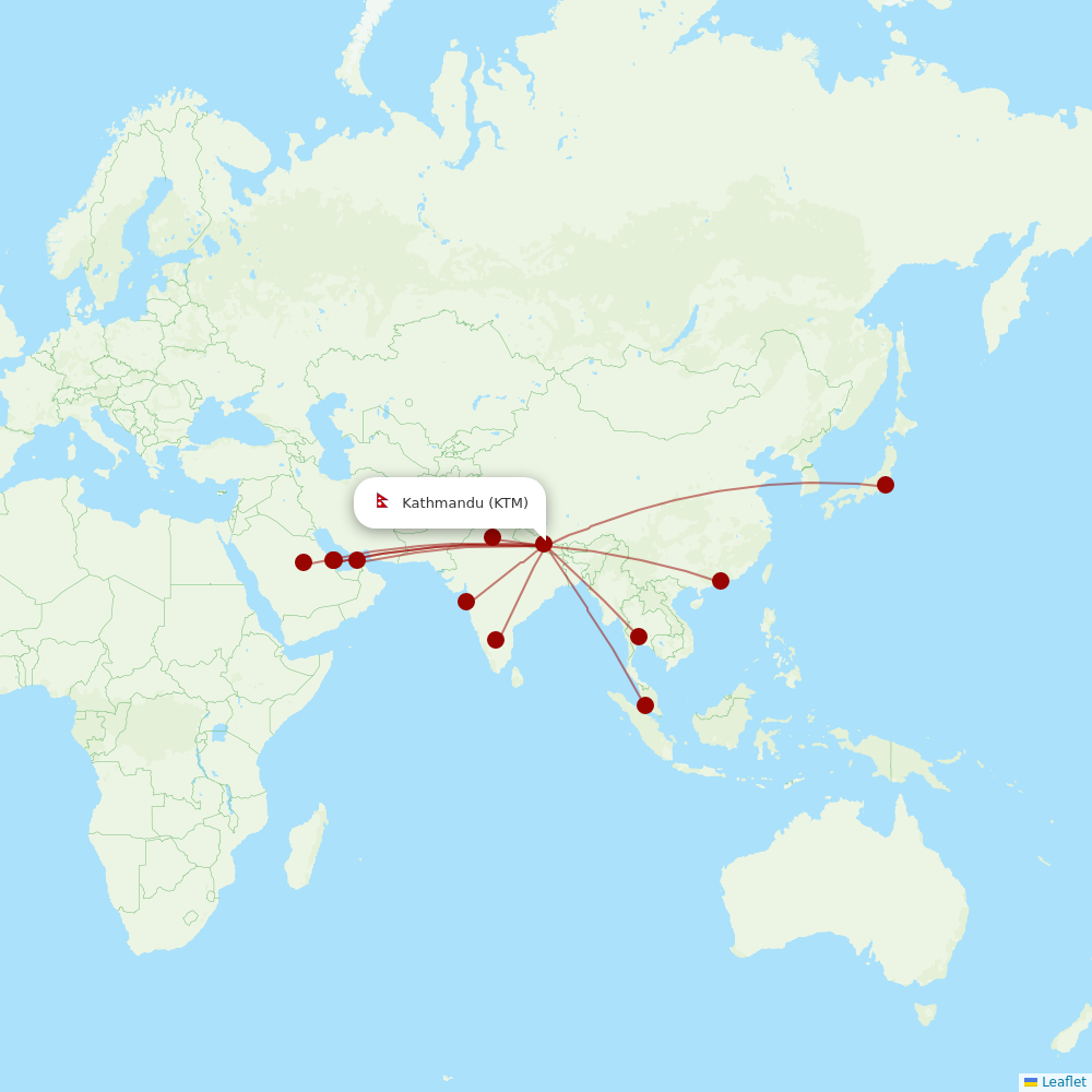 Nepal Airlines at KTM route map