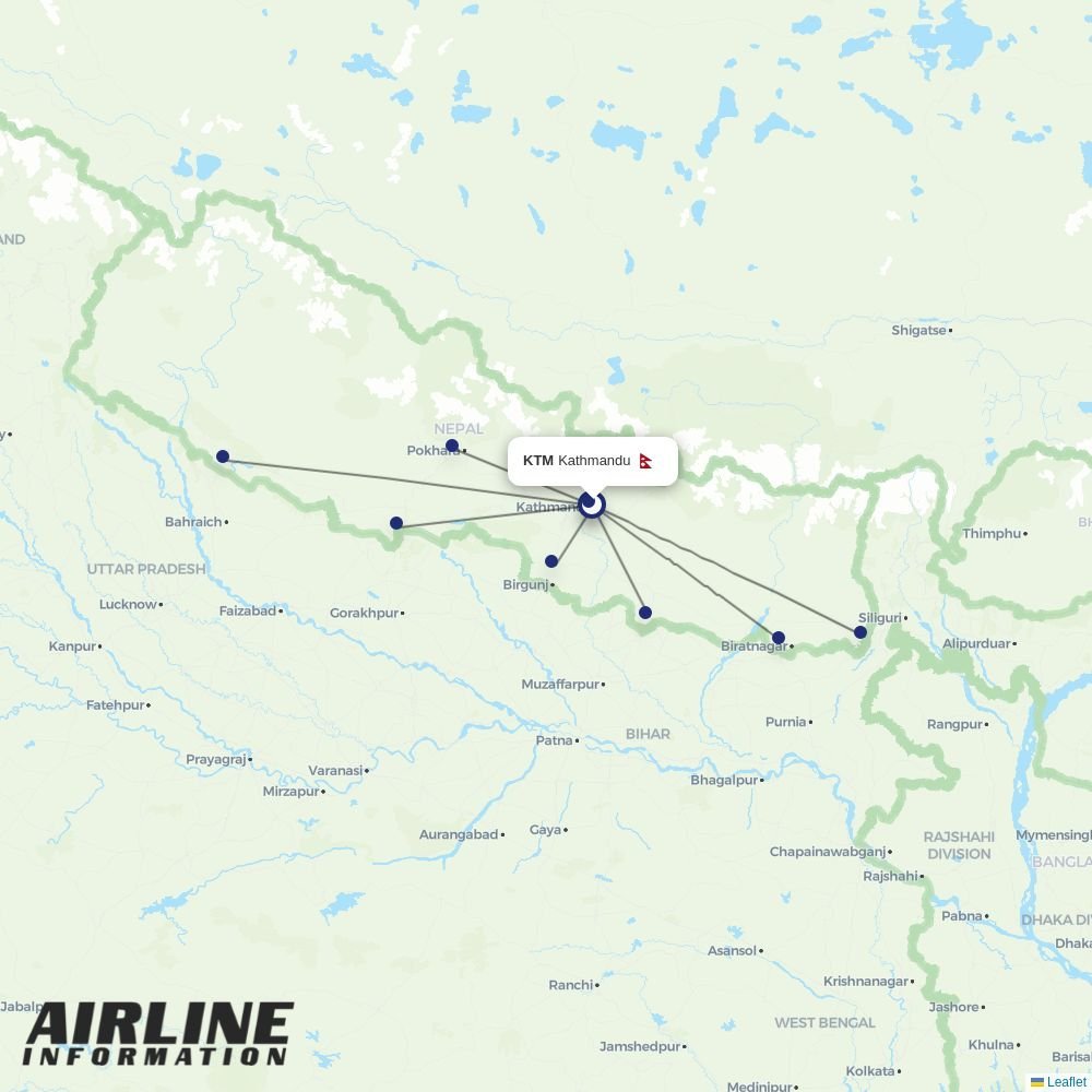 Yeti Airlines routes from KTM