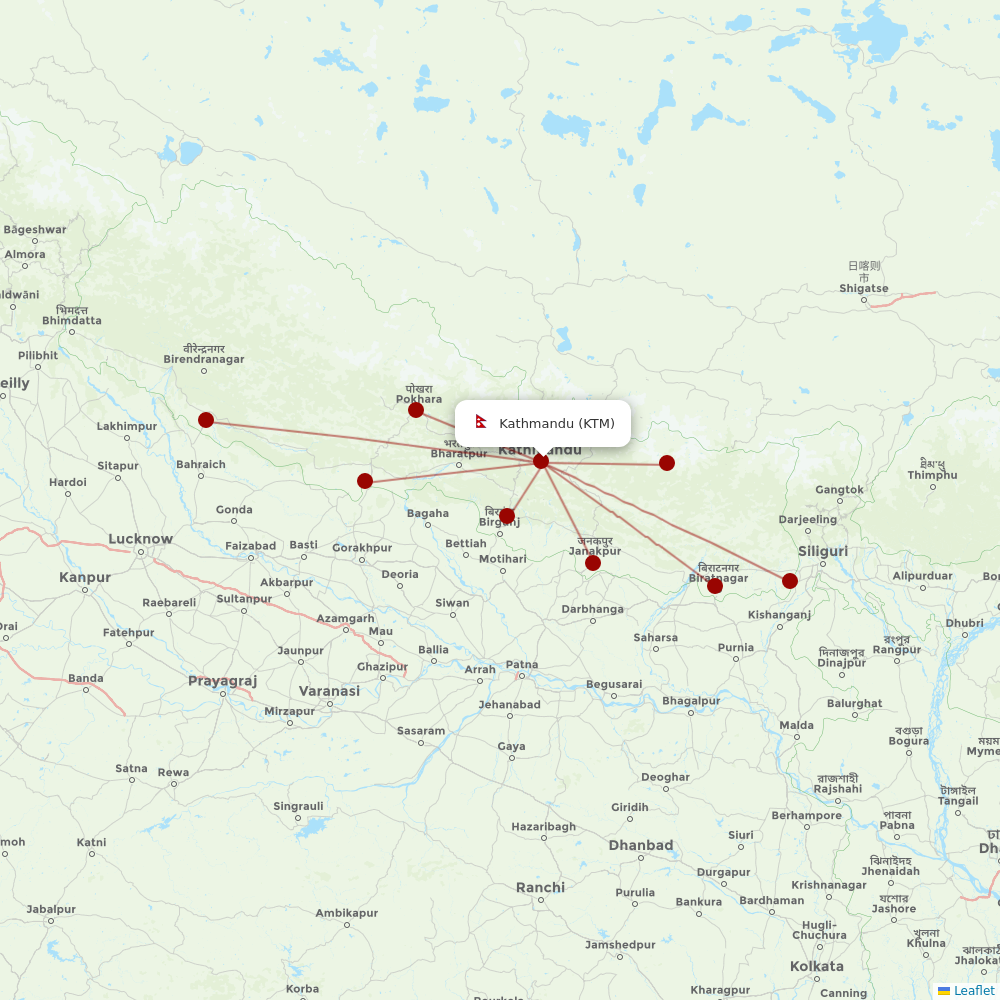 Yeti Airlines at KTM route map