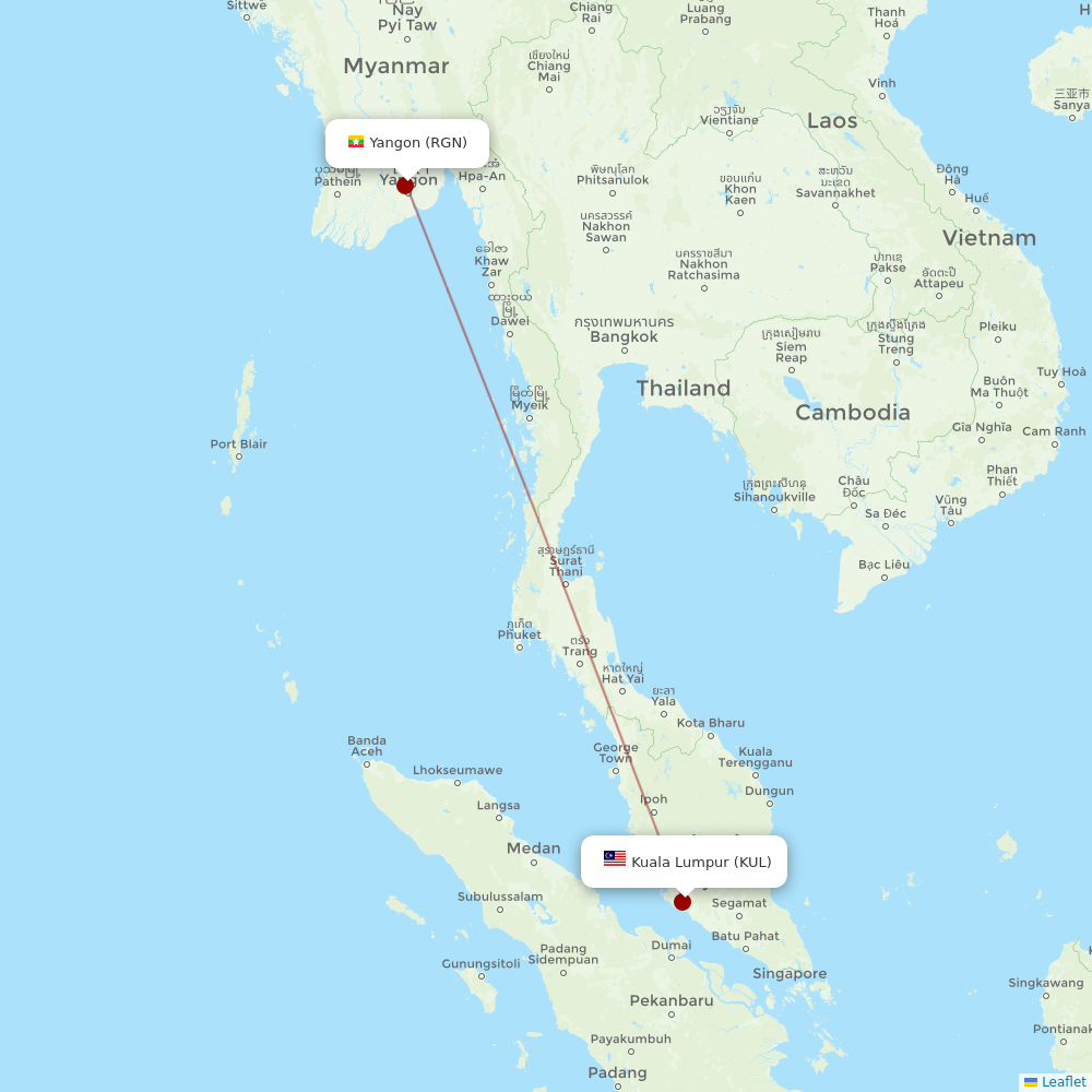 Myanmar Airways International at KUL route map