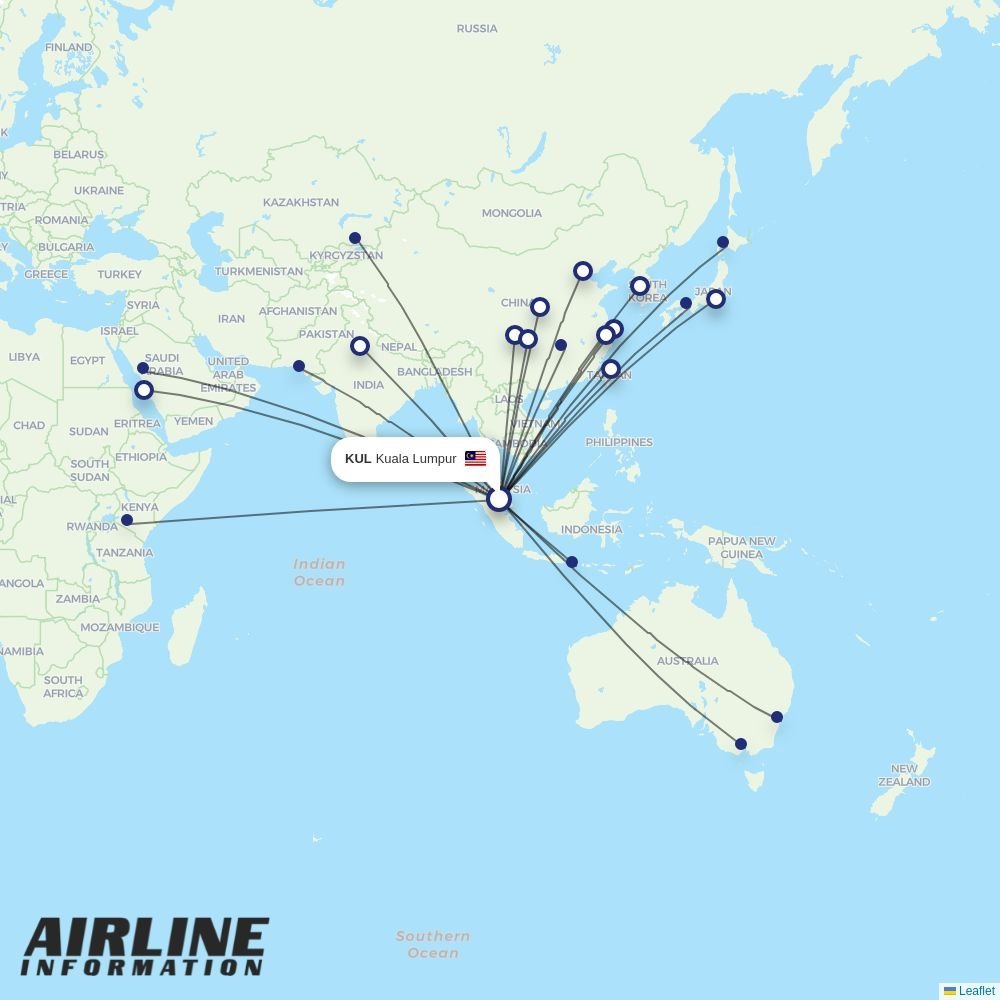 AirAsia X routes from KUL