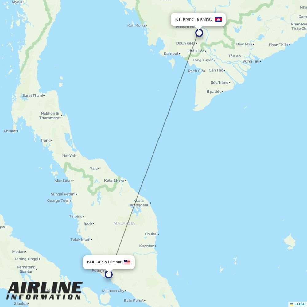 Cambodia Airways routes from KUL