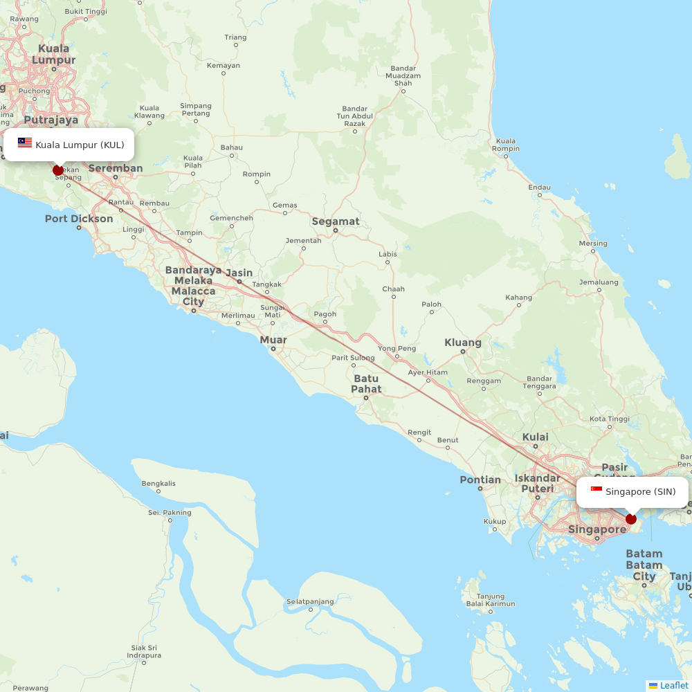 Singapore Airlines at KUL route map