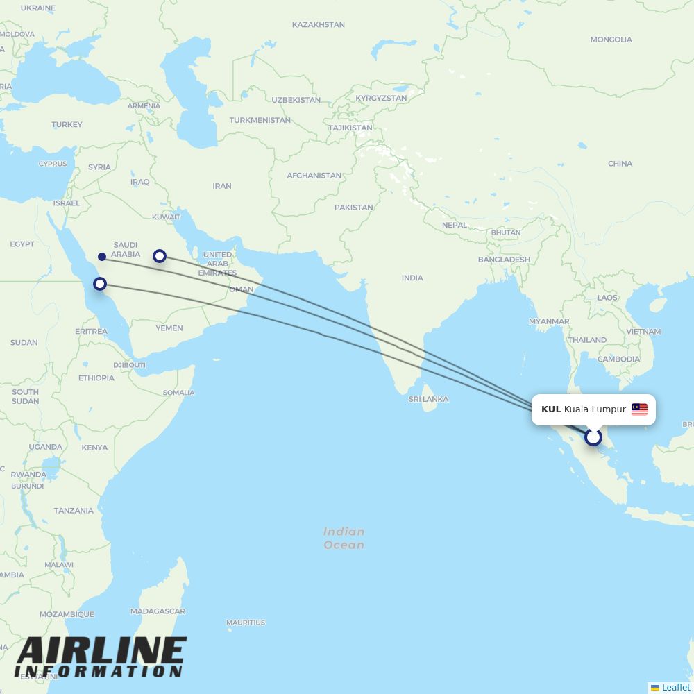 Saudia routes from KUL