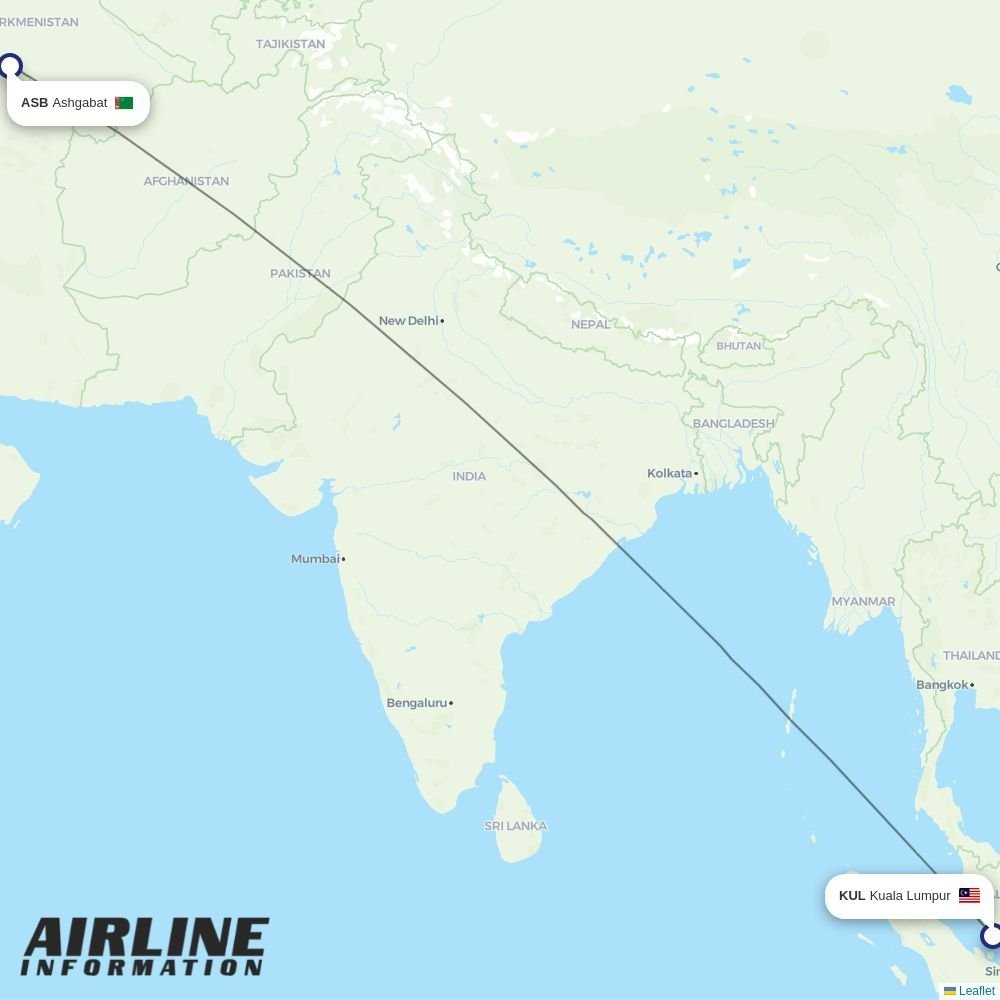 Turkmenistan Airlines routes from KUL