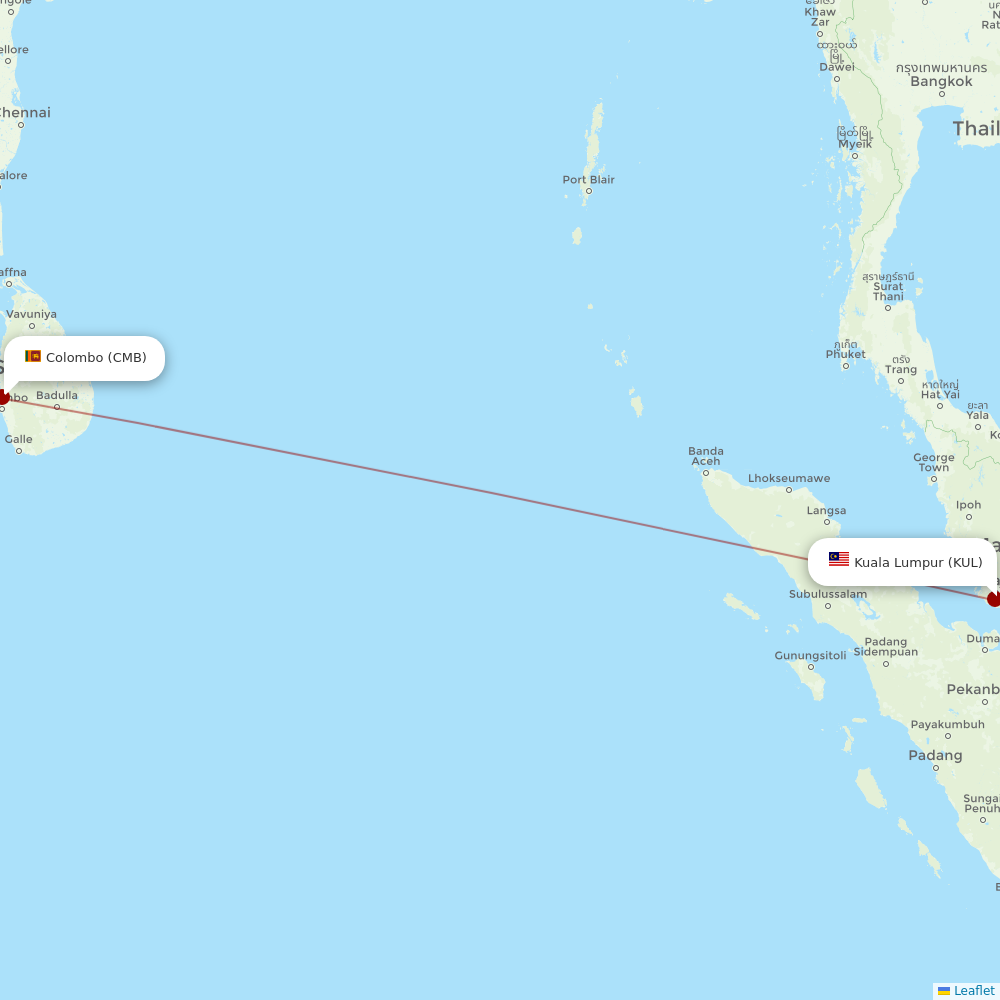 SriLankan Airlines at KUL route map