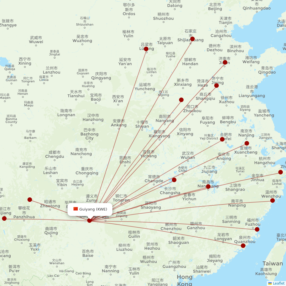 Chengdu Airlines at KWE route map