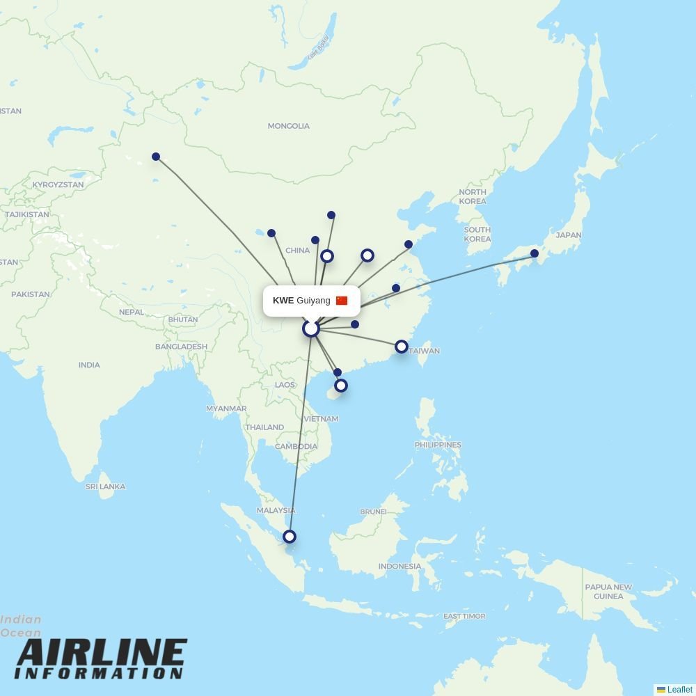 Tianjin Airlines routes from KWE