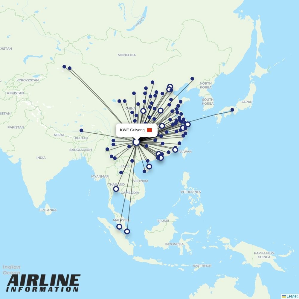 Colorful GuiZhou Airlines routes from KWE