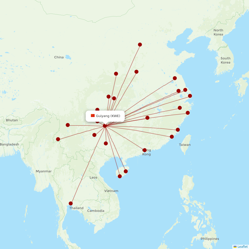 Colorful GuiZhou Airlines at KWE route map