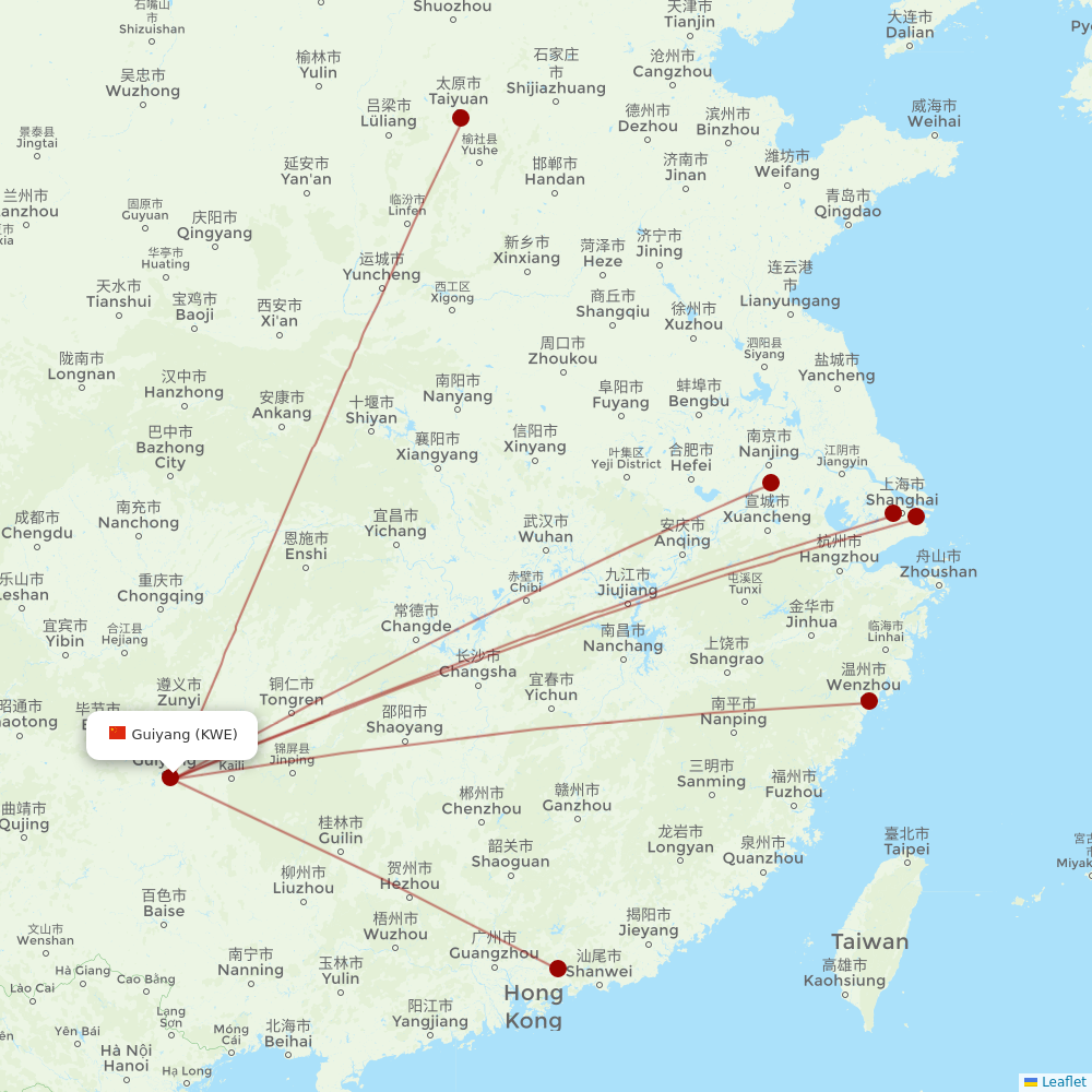 Juneyao Airlines at KWE route map