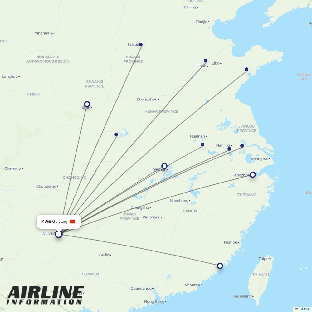 Shandong Airlines routes from KWE
