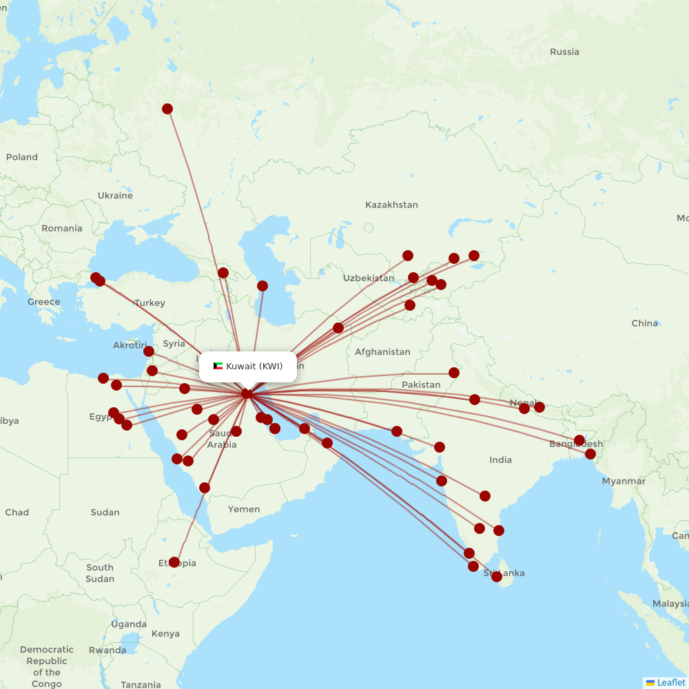 Jazeera Airways at KWI route map