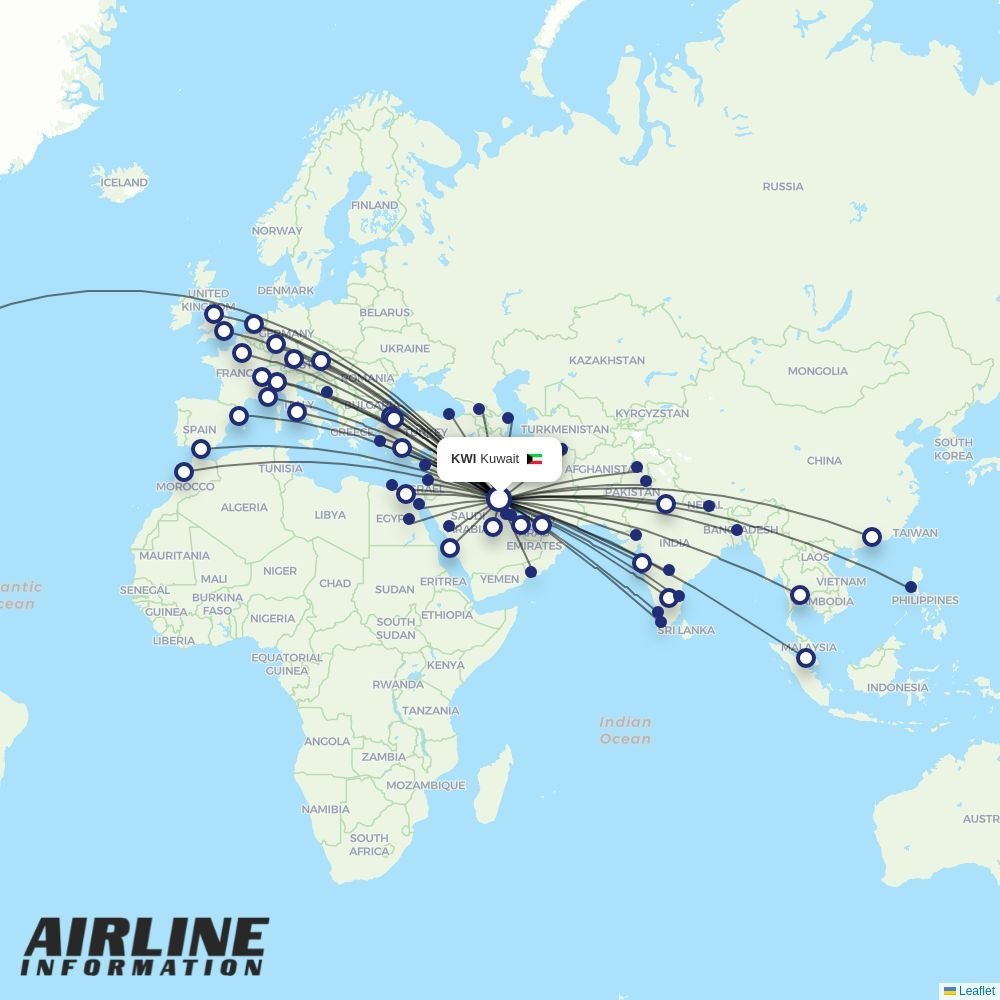 Kuwait Airways routes from KWI