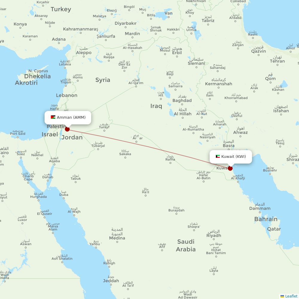 Royal Jordanian at KWI route map