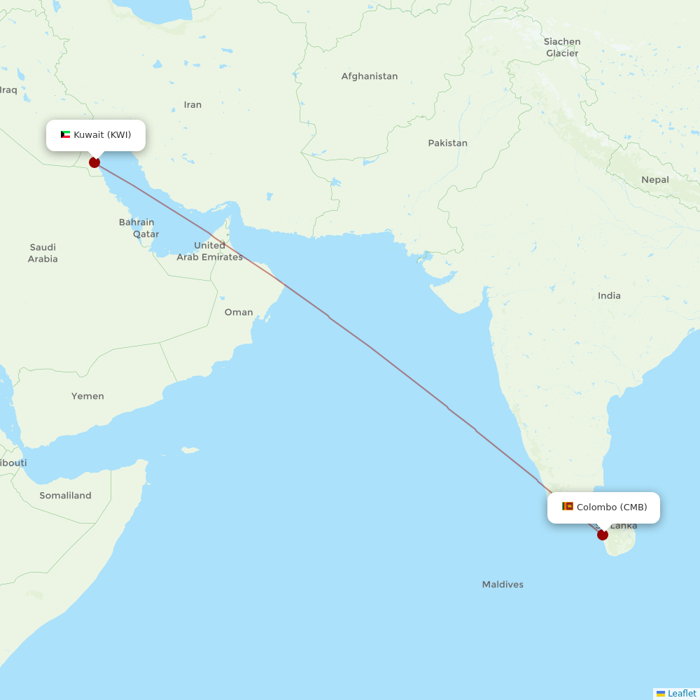 SriLankan Airlines at KWI route map