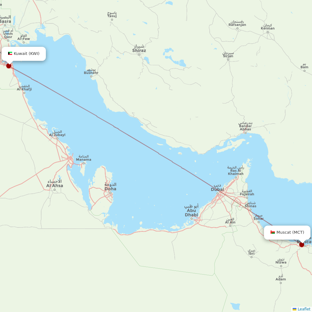 Oman Air at KWI route map