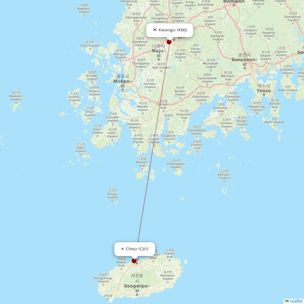 Korean Air at KWJ route map