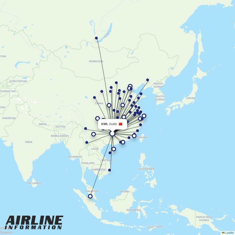 Juneyao Airlines routes from KWL