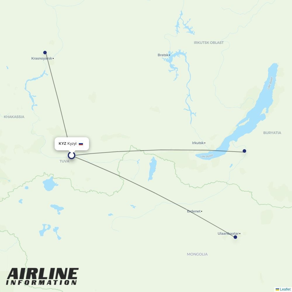 KrasAvia routes from KYZ