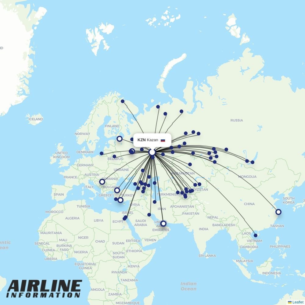 Uzbekistan Airways routes from KZN