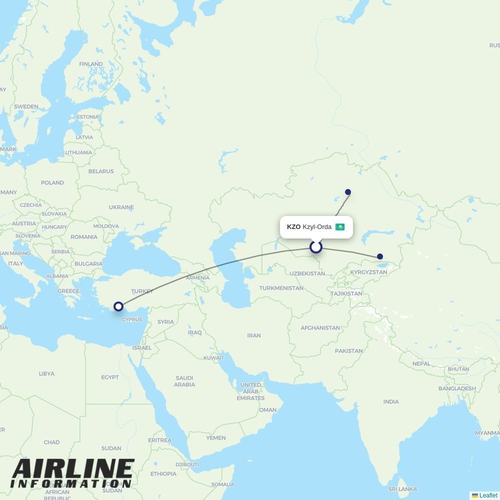 Air Astana routes from KZO
