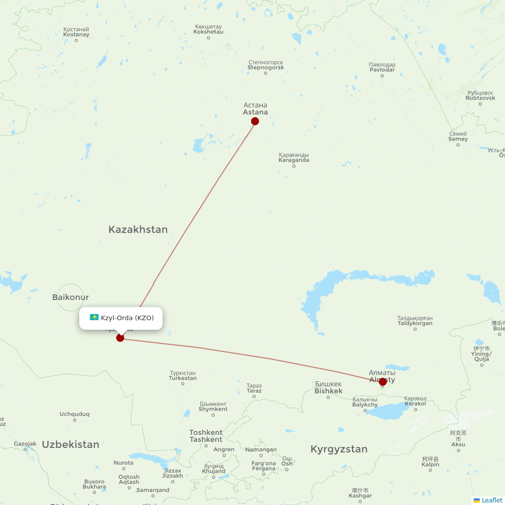 Air Astana at KZO route map