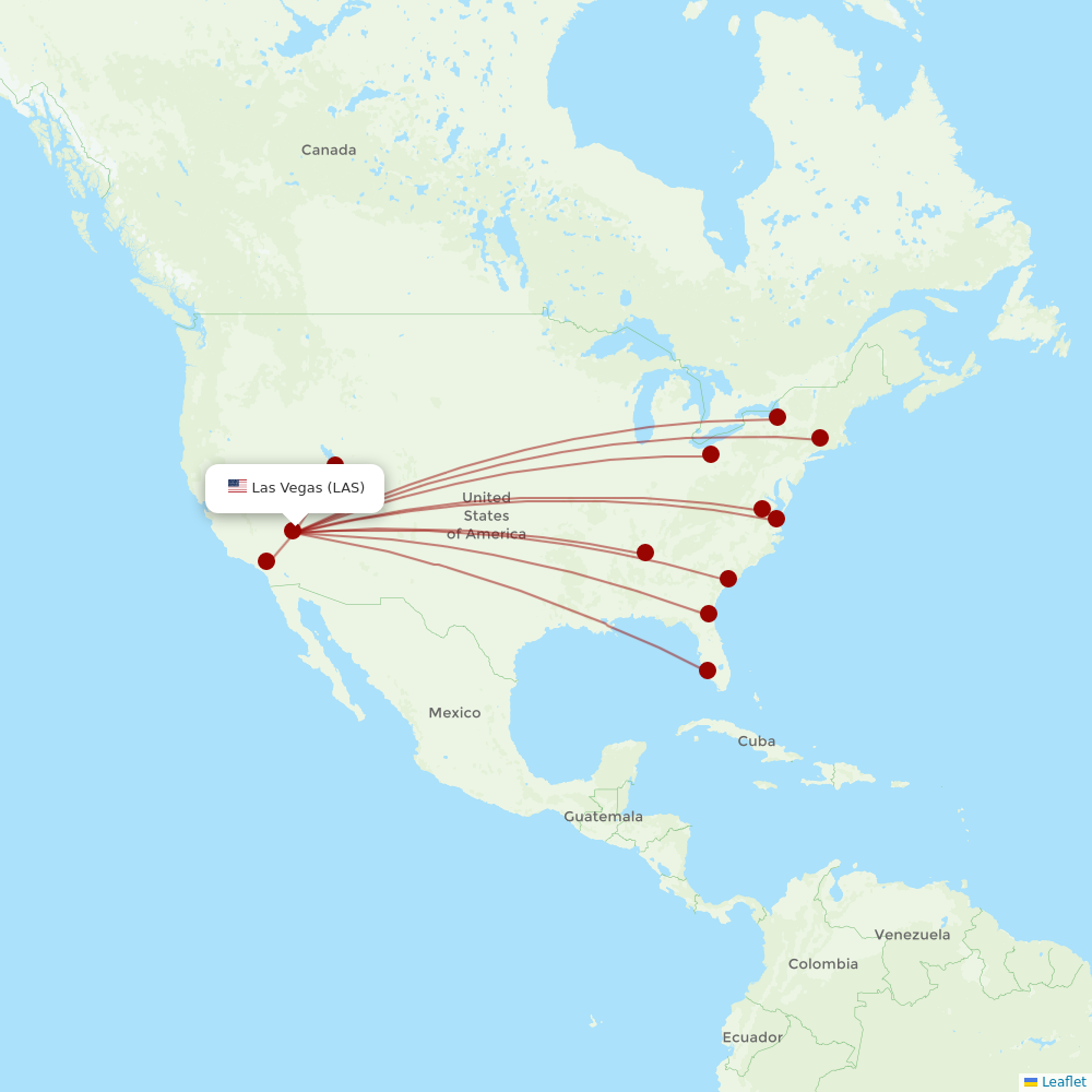 Breeze Airways at LAS route map