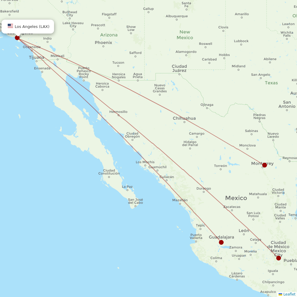 Aeromexico at LAX route map