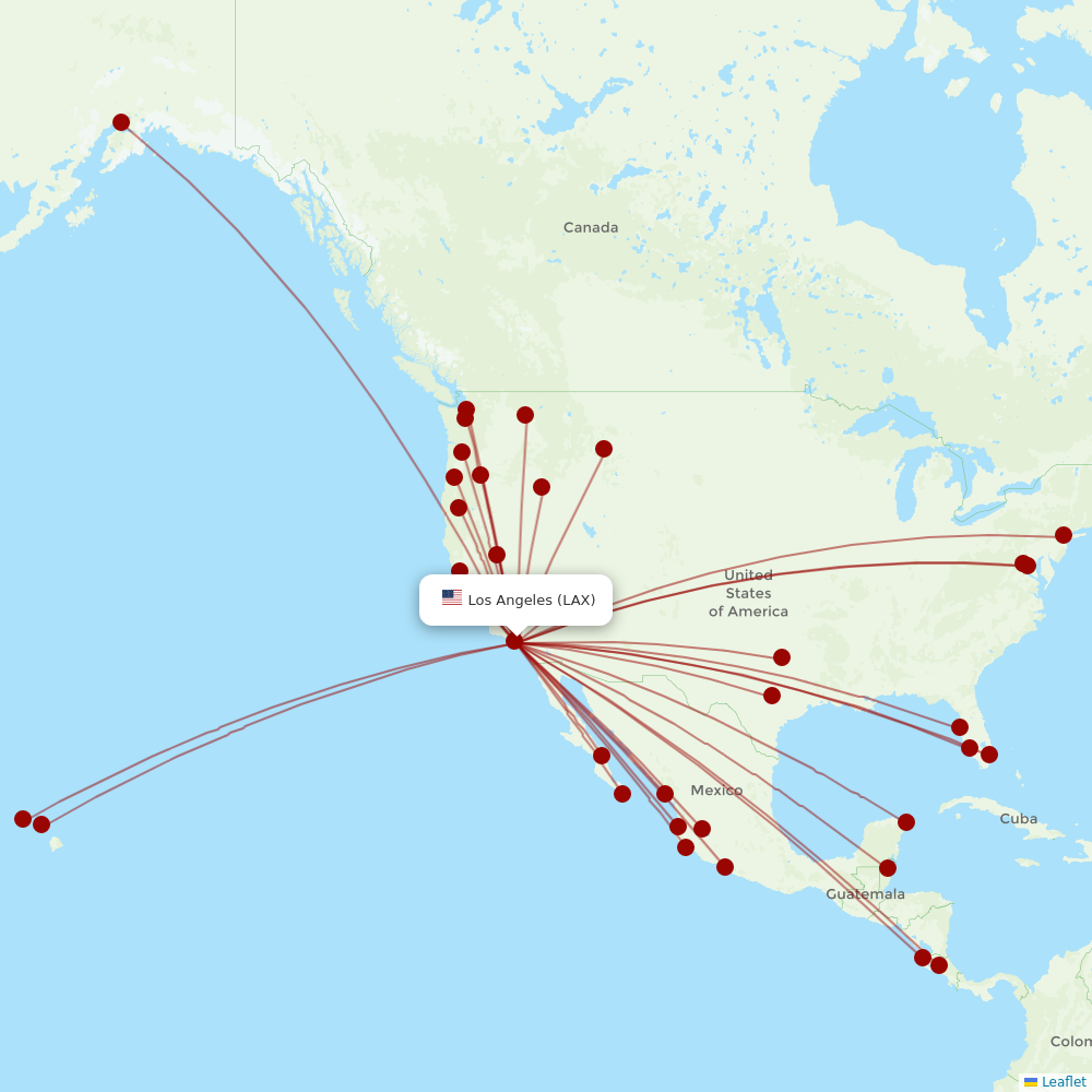 Alaska Airlines at LAX route map