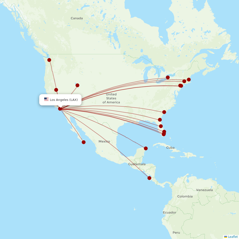 JetBlue at LAX route map