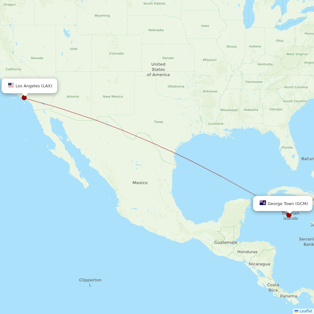 Cayman Airways at LAX route map