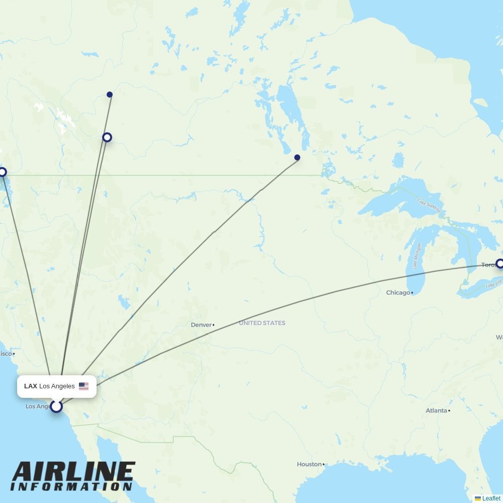 WestJet routes from LAX
