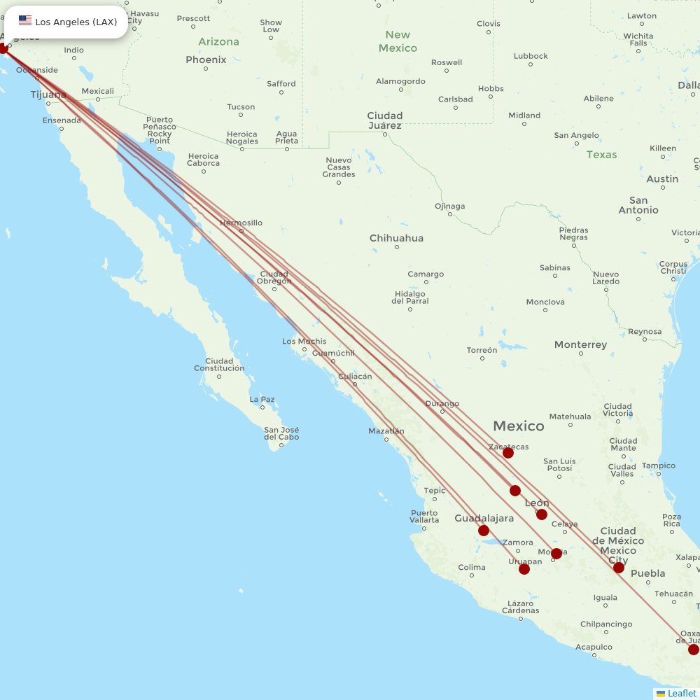 Volaris at LAX route map