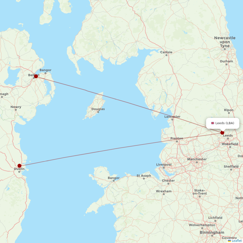 Aer Lingus at LBA route map