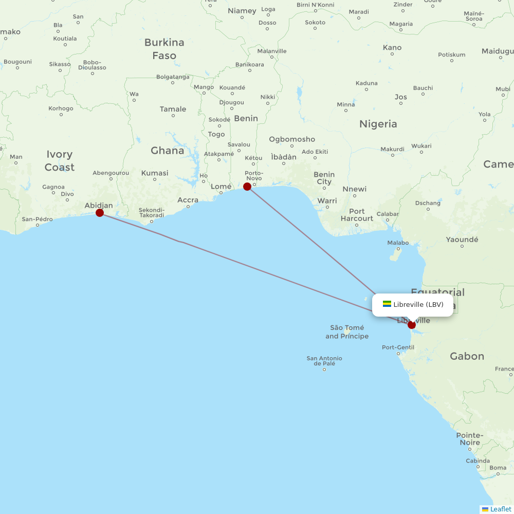 Air Cote D'Ivoire at LBV route map