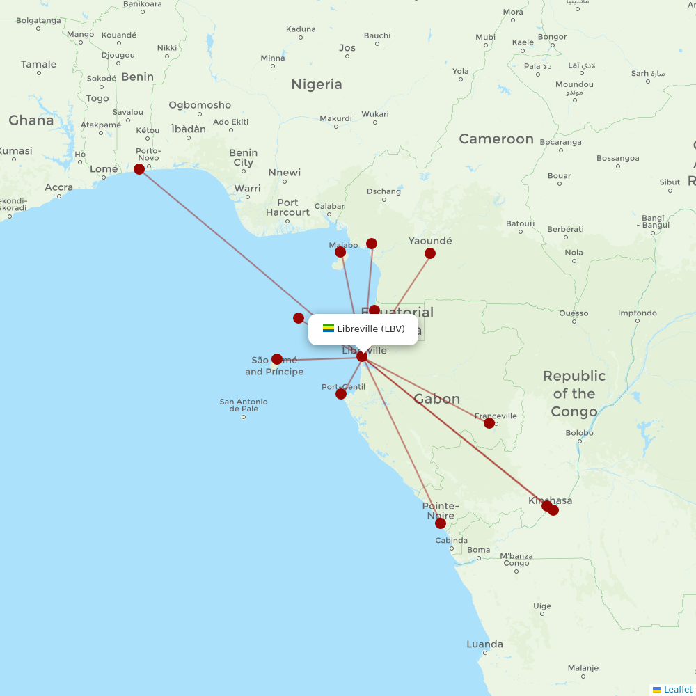 Afrijet at LBV route map