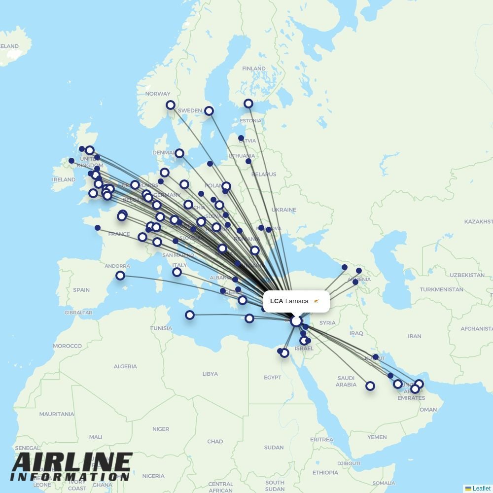 Helvetic Airways routes from LCA
