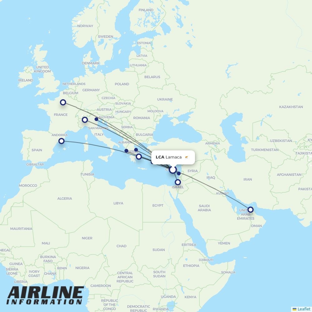 Cyprus Airways routes from LCA