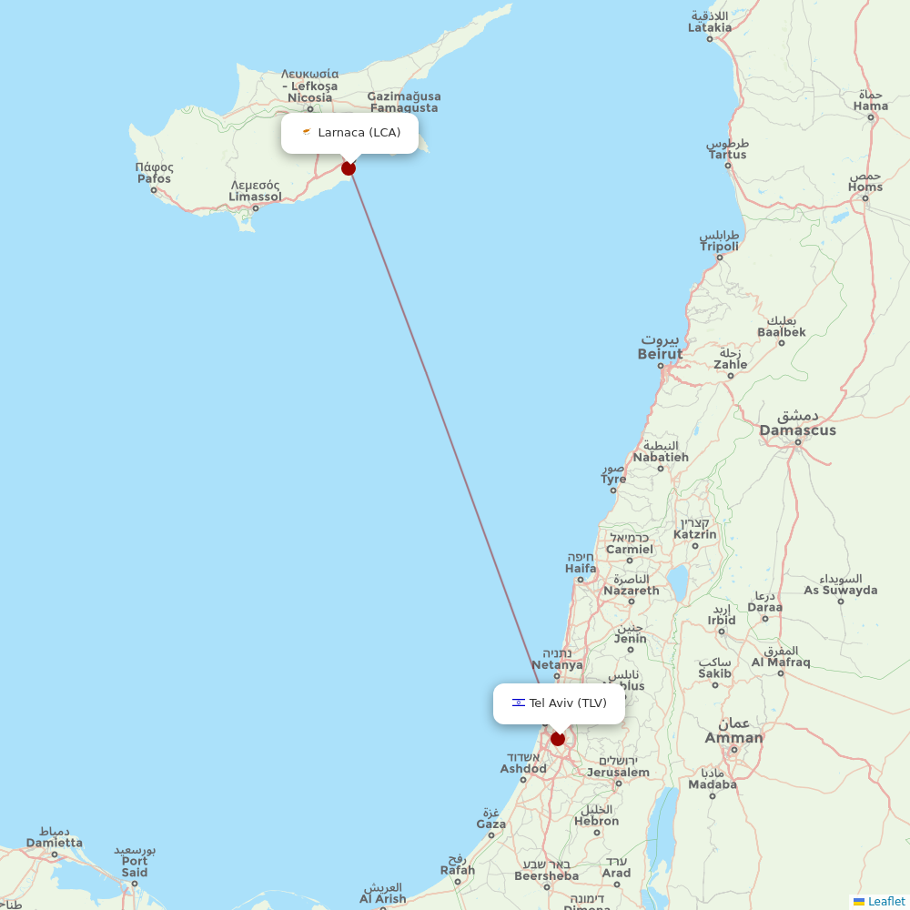 Arkia Israeli Airlines at LCA route map