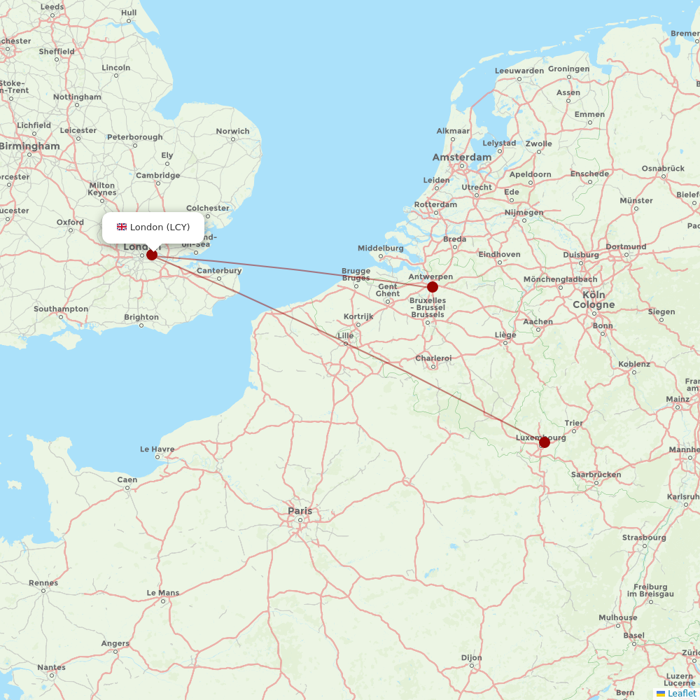 Luxair at LCY route map