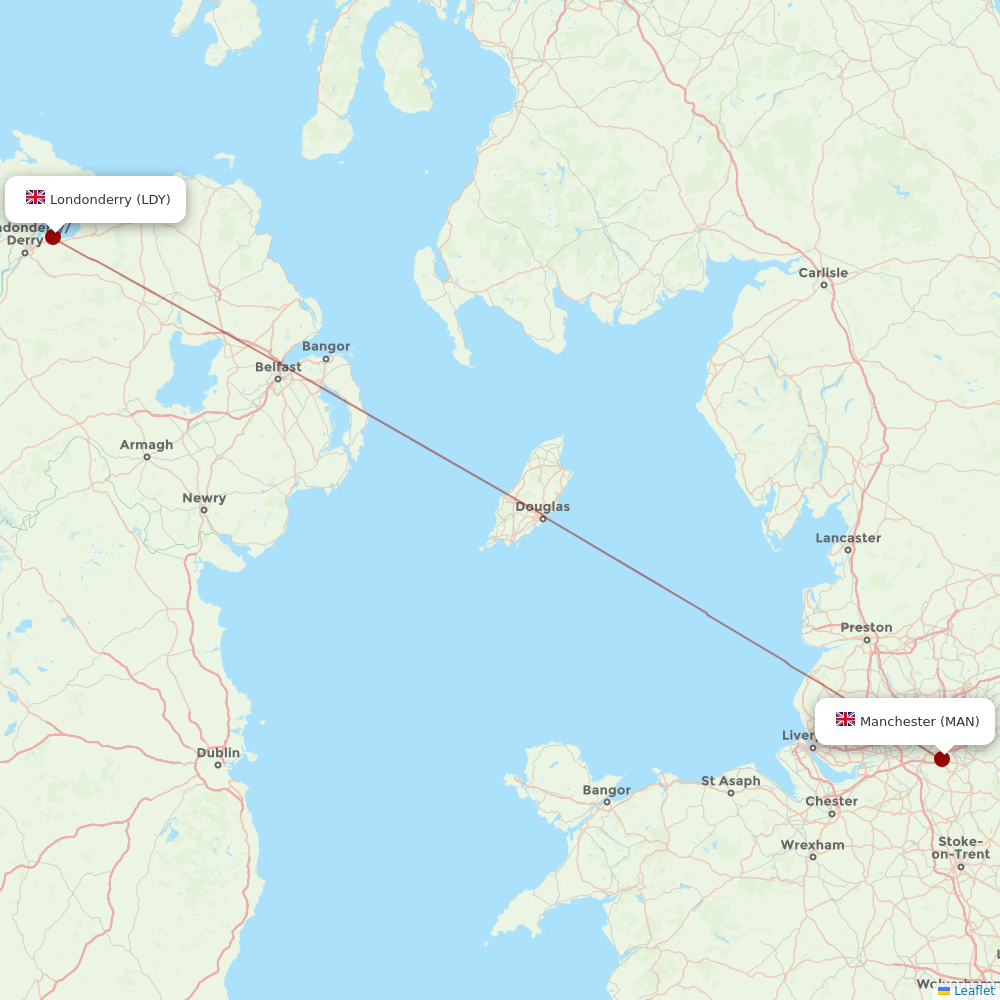 Ryanair UK at LDY route map