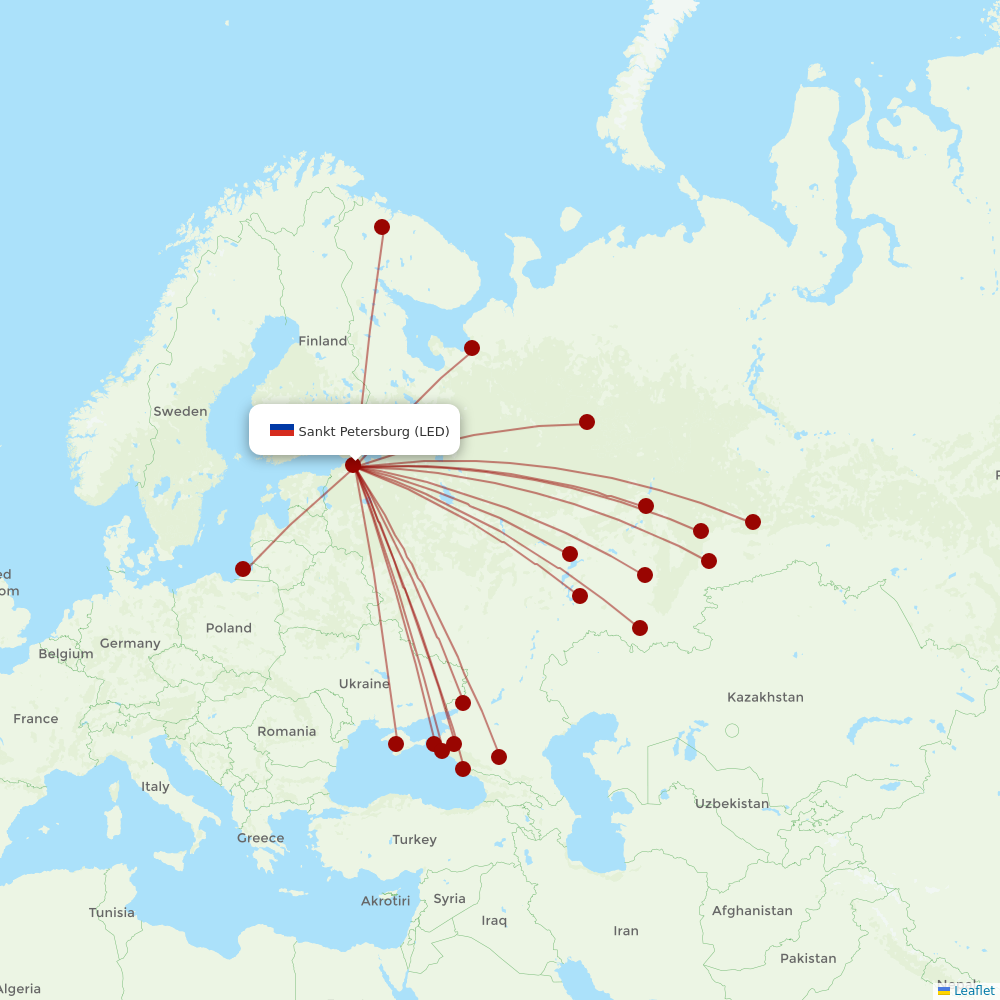 Nordavia Regional Airlines at LED route map