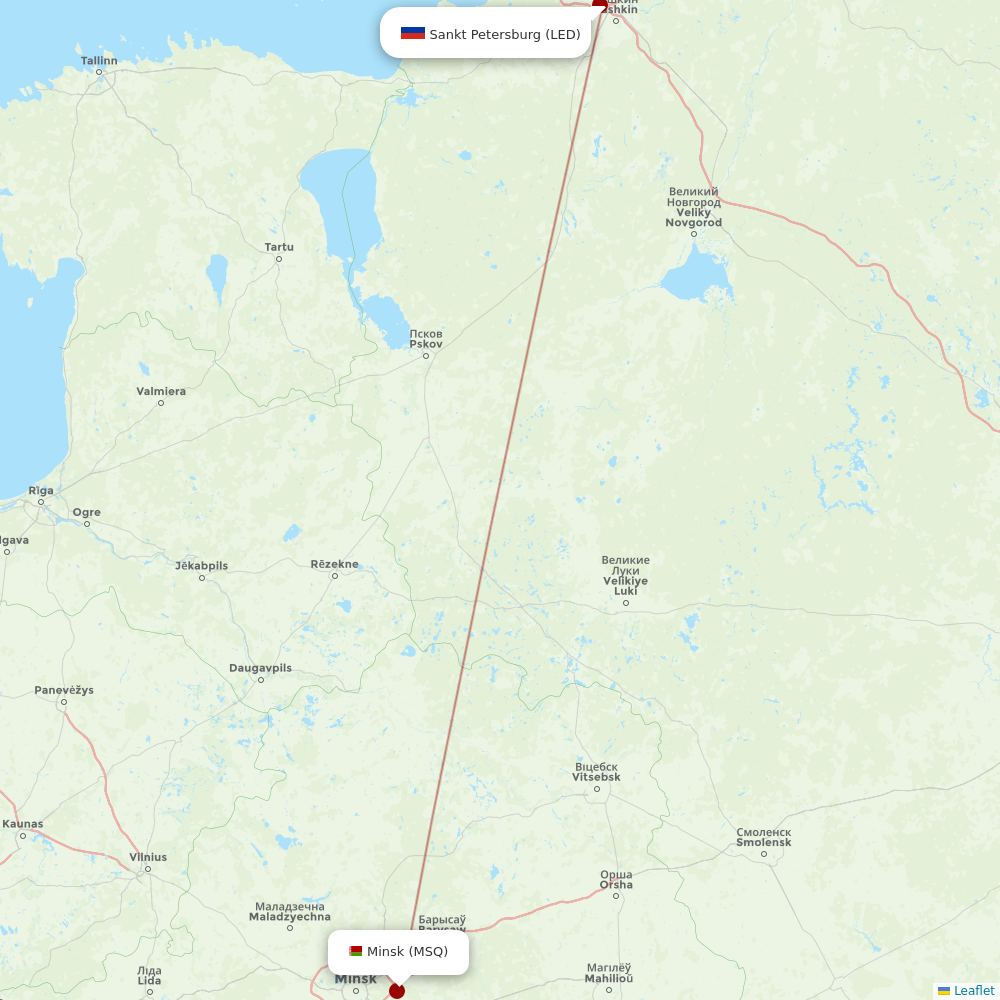 Belavia at LED route map