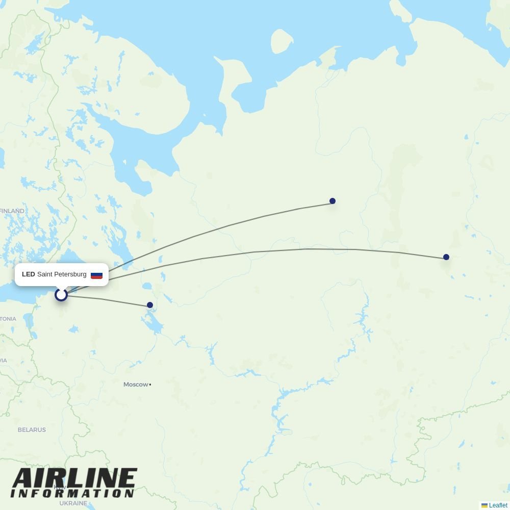 Severstal Avia routes from LED